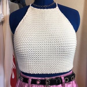 Brandy Melville White halter tie festival top